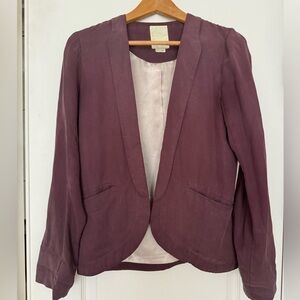 Elevenses Anthropology Purple Lightweight Lined Blazer Sz 4